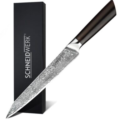 Schneidwerk Fleischmesser aus Damaststahl mit Griff aus Ebenholz