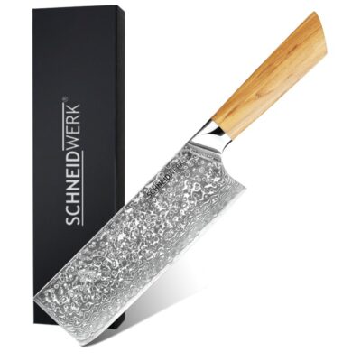 Schneidwerk Nakiri-Messer aus Damaststahl mit Griff aus Olive