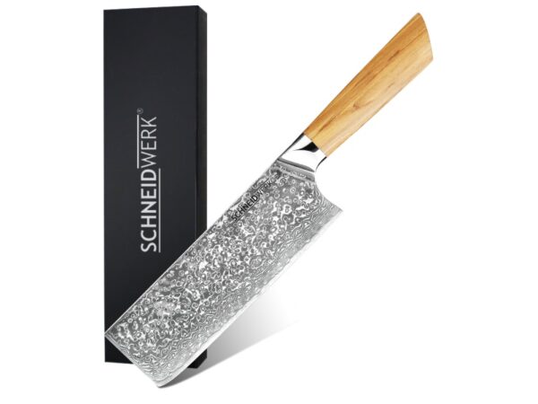 Schneidwerk Nakiri-Messer aus Damaststahl mit Griff aus Olive