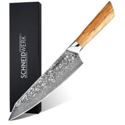 Schneidwerk Chef-Messer aus Damaststahl mit Griff aus Olive